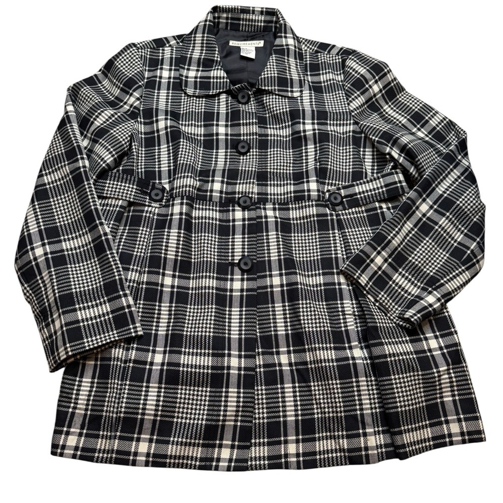 🖤🤍 Vintage Requirements Plaid Blazer Jacket Women’s Size 18 Black White VGUC 🖤🤍